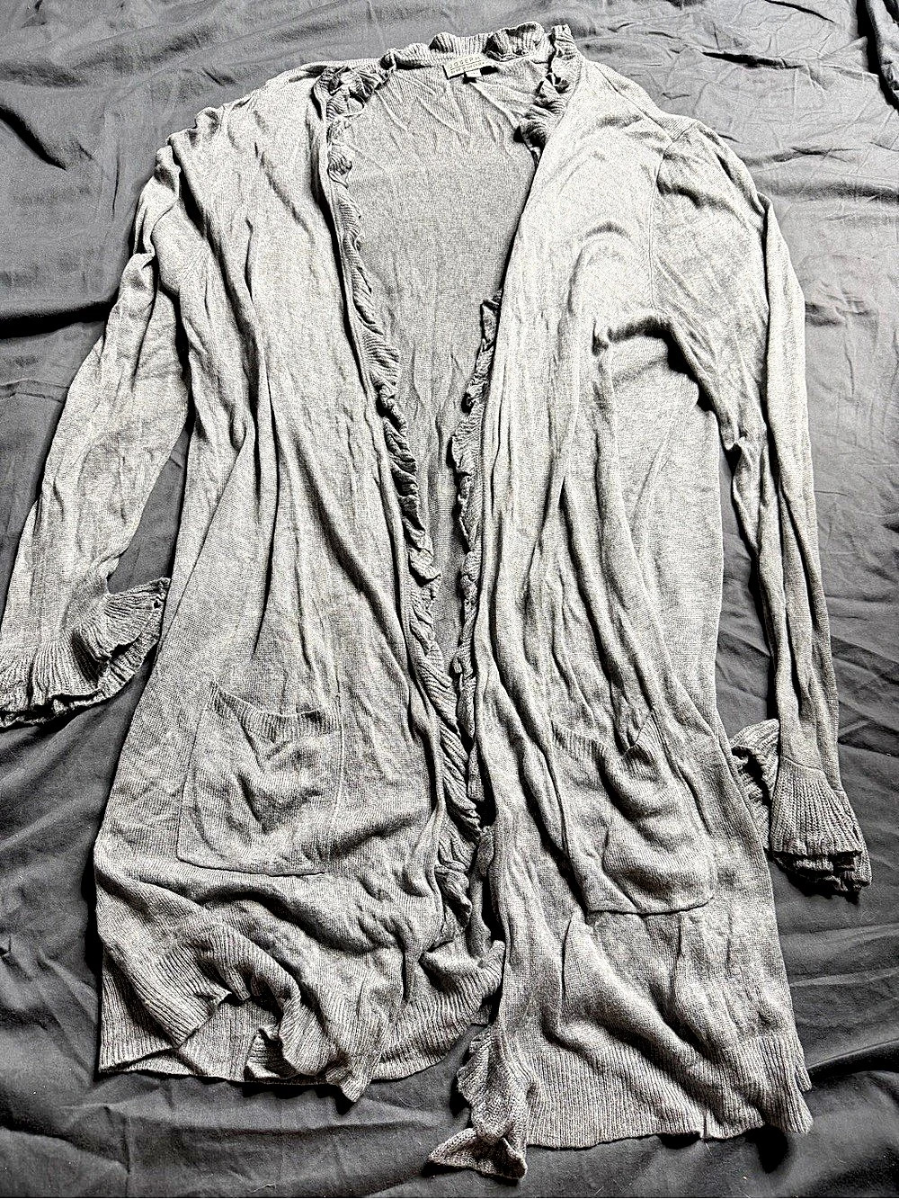 Joseph A. Open Front Ruffle Cardigan Gray XL